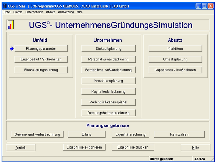Abb. 2: Hauptmenu der Software UGS ® SIM