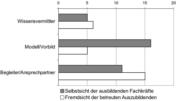 Abb. 2: Anzahl der kodierten Aussagen zur Selbst- und Fremdeinschätzung der Rolle ausbildender Fachkräfte