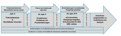 Abbildung 1: Prozess der schulischen Berufs- und Studienorientierung in der Sekundarstufe I, eigene Abbildung nach MSW NRW (2015): Prozess der Schulischen Berufs- und Studienorientierung.