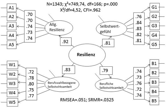 Abbildung 3: Faktorenstruktur des Resilienz-Modells. Ergebnisse konfirmatorischer Faktorenanalysen.