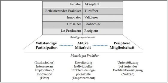 Abbildung 2: Kontinuum von Rollenausprägungen und korrespondierende Motivlagen von Praktikern in DBR-Projekten