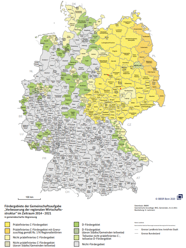 Abbildung: Strukturschwache Regionen in Deutschland (BMWi 2021, 11)