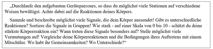 Abbildung 2: Lernaufgabe zur Erschließungskompetenz im Modell Sport- und bewegungskulturelle Kompetenz (Gogoll, 2014, S. 105)