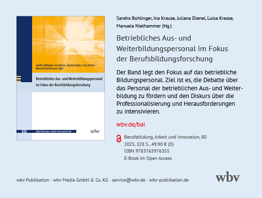 wbv: Betriebliche Aus- und Weiterbildungspersonal im Fokus der Berufsbildungsvorschung