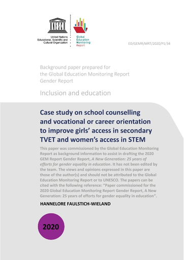Case study on school counselling and vocational or career orientation to improve girls’ access in secondary TVET and women’s access in STEM