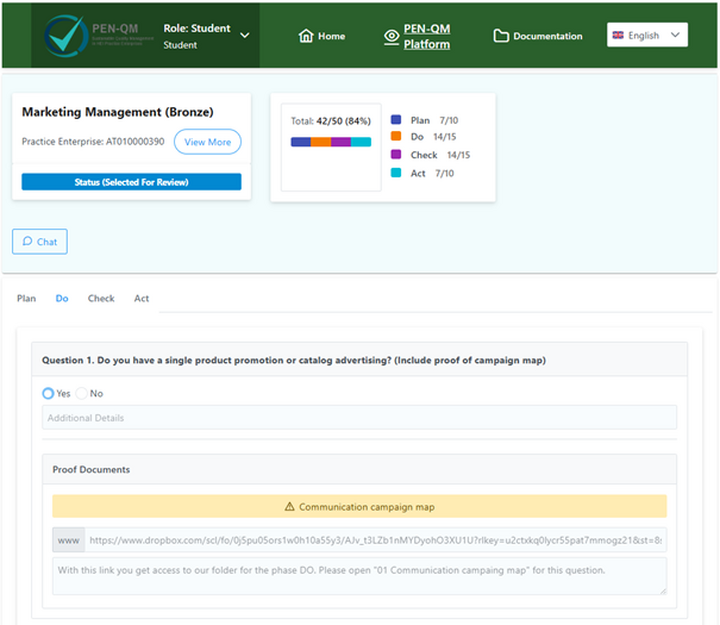 Abbildung 4: Screenshot der PEN-QM-Plattform aus der Perspektive der Lernenden
