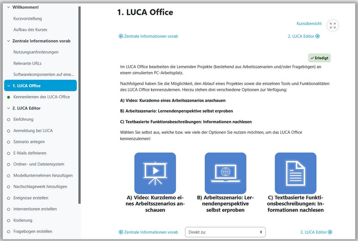 Abbildung 1: Strukturierung des Kurses sowie Bereitstellung differenzierter Aktivitäten zum Kennenlernen der Lernendenansicht