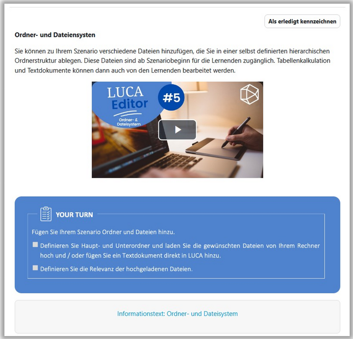 Abbildung 2: Bereitstellung von Videotutorials und kleinen Aufgaben zum Kennenlernen der Funktionalitäten der Bürosimulation
